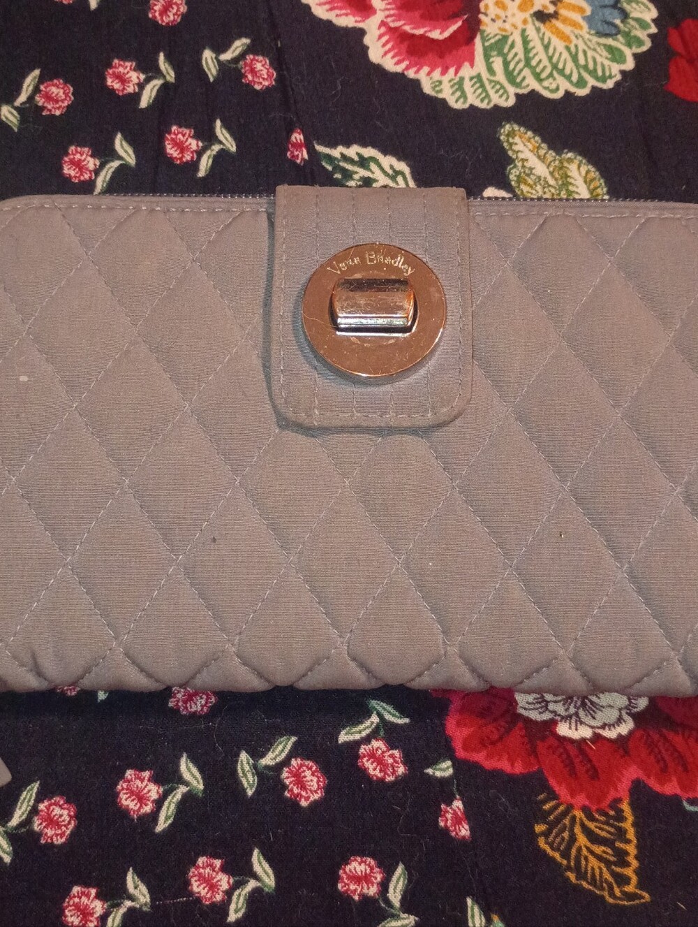 Vera Bradley Gray Quilted Turn-Lock Clutch